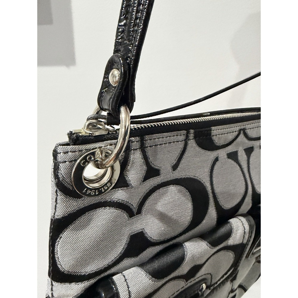 Coach Black & Gray Poppy Signature Sateen Shoulder Bag 18980 Purse F - Picture 3 of 12